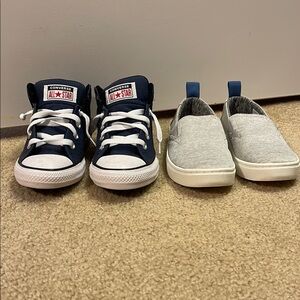 2 pairs of little boys shoes 
Converse & Toms